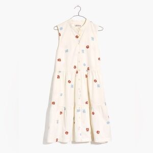 Madewell Daisy Embroidered Banded-Collar Tiered Dress, Size XL